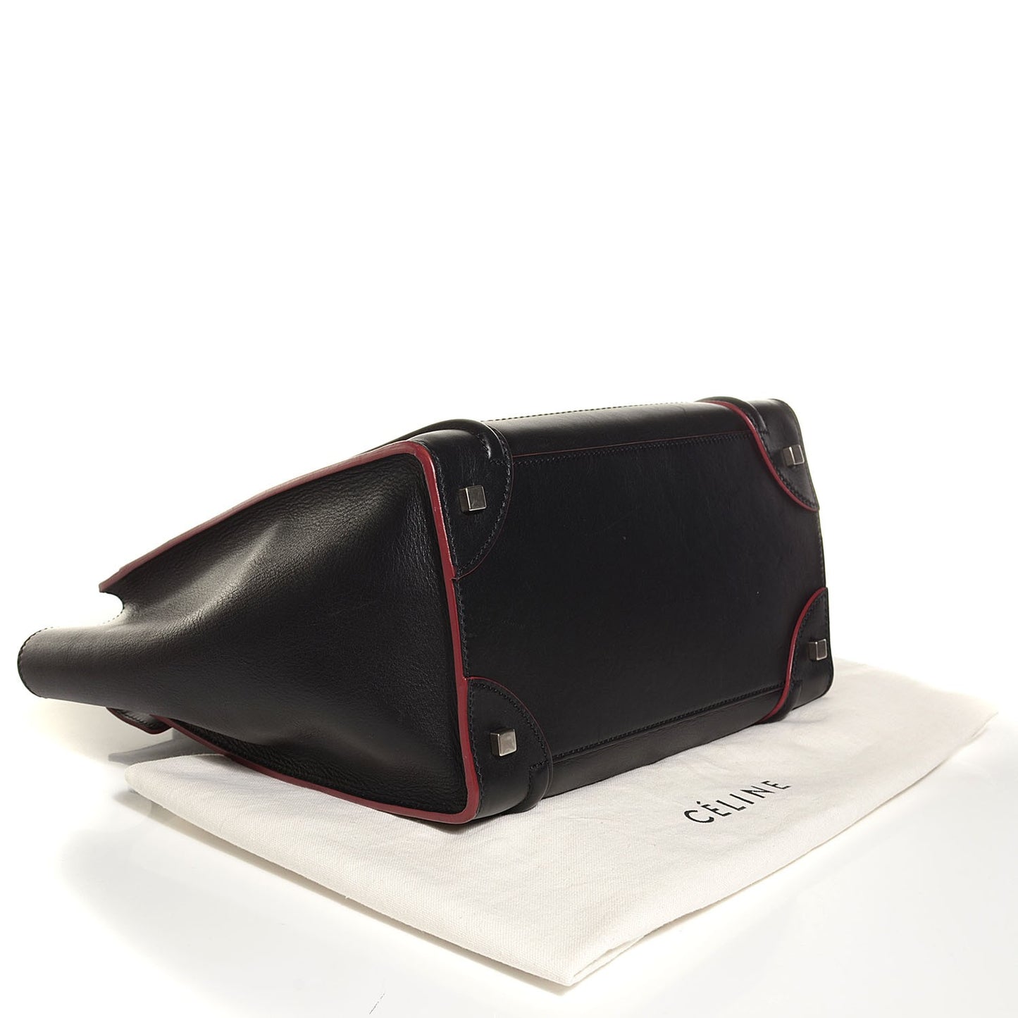 Smooth Calfskin Mini Luggage Black Pink Trim