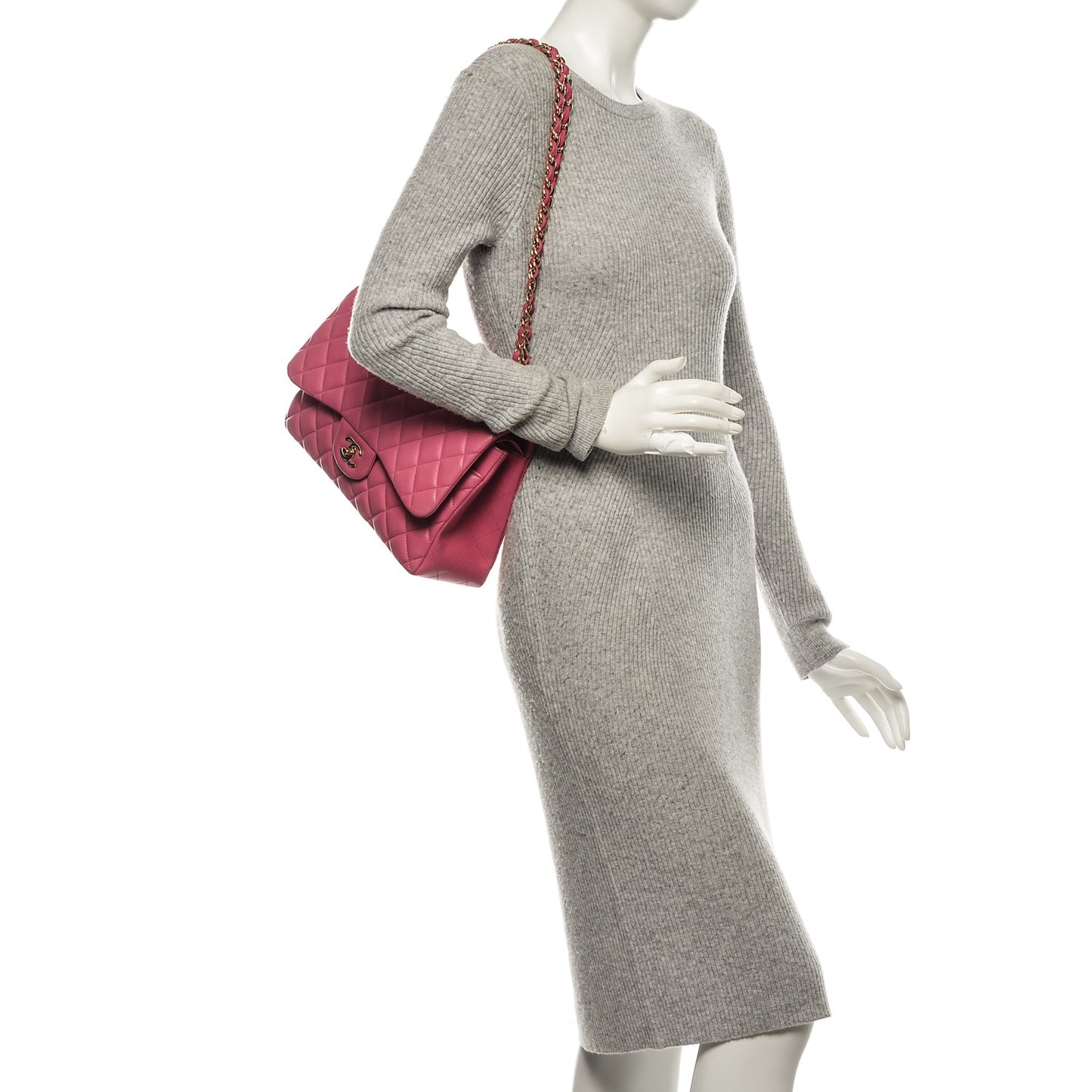 Lambskin Quilted Jumbo Double Flap Fuchsia