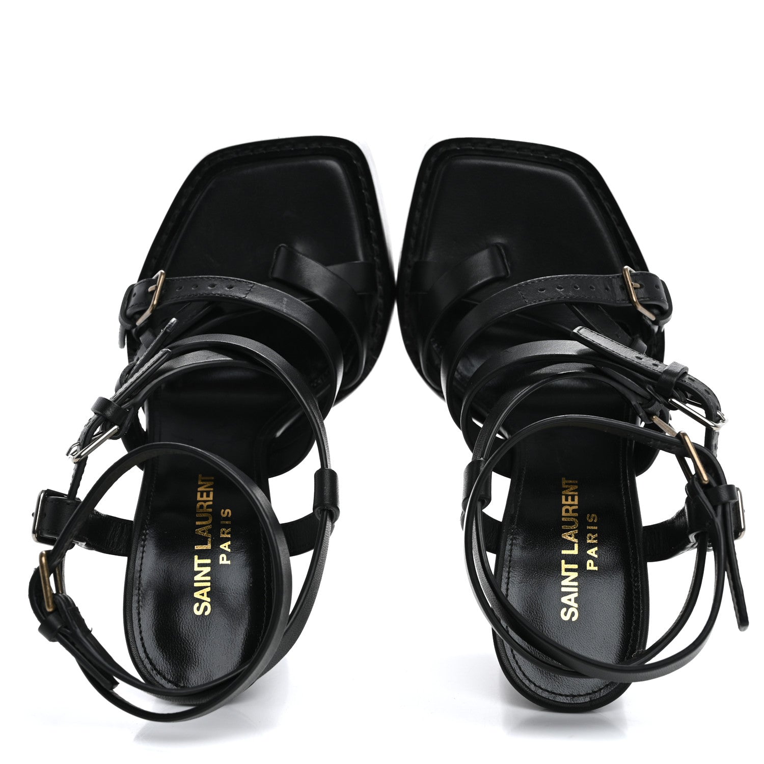 Saint Laurent Calfskin 105 Platz Platform Sandals 35 Black 2 of 14