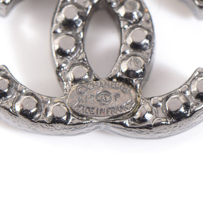 Chanel Pearl Crystal CC Earrings Black Silver 3 of 5