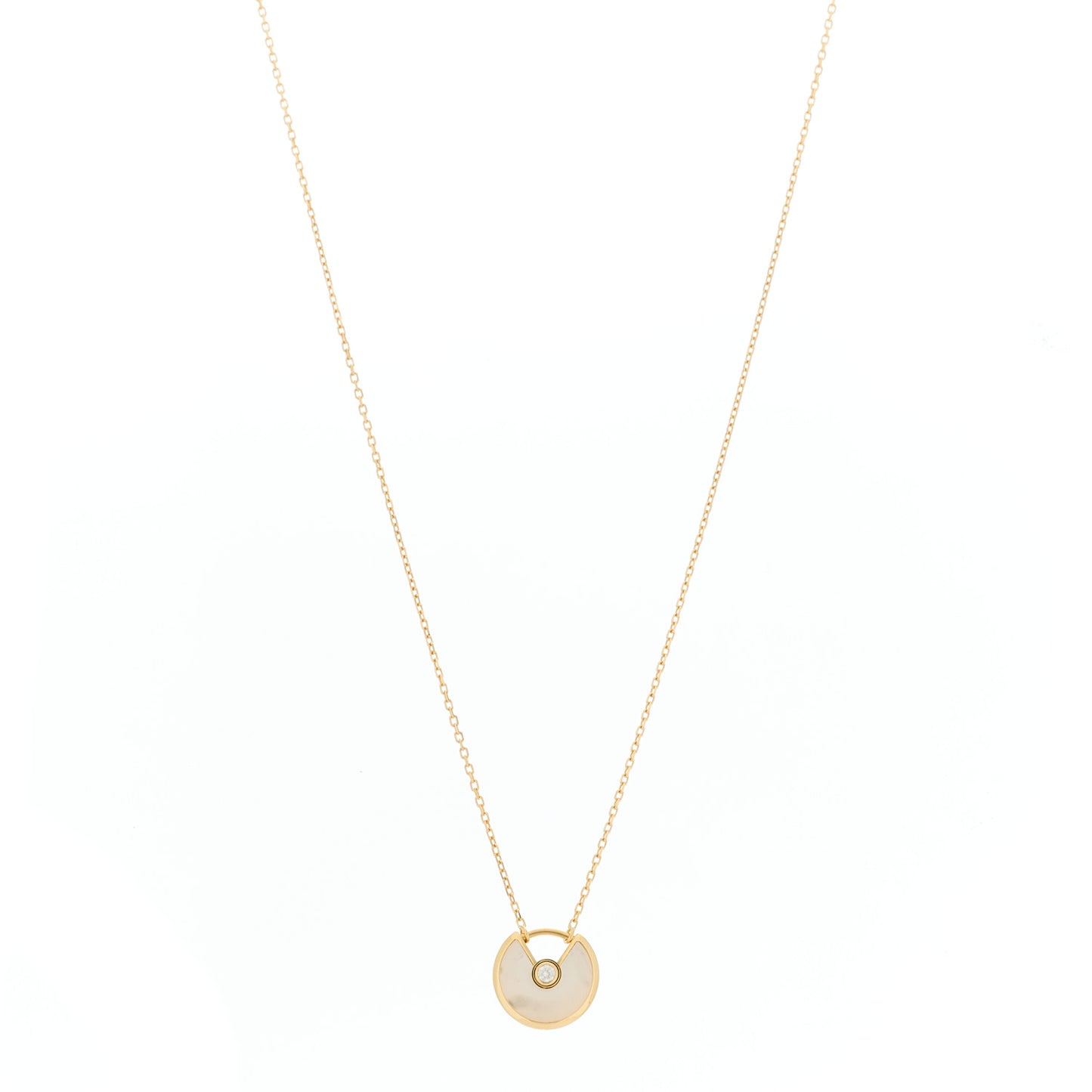 18K Yellow Gold Diamond Mother of Pearl XS Amulette de Cartier Pendant Necklace