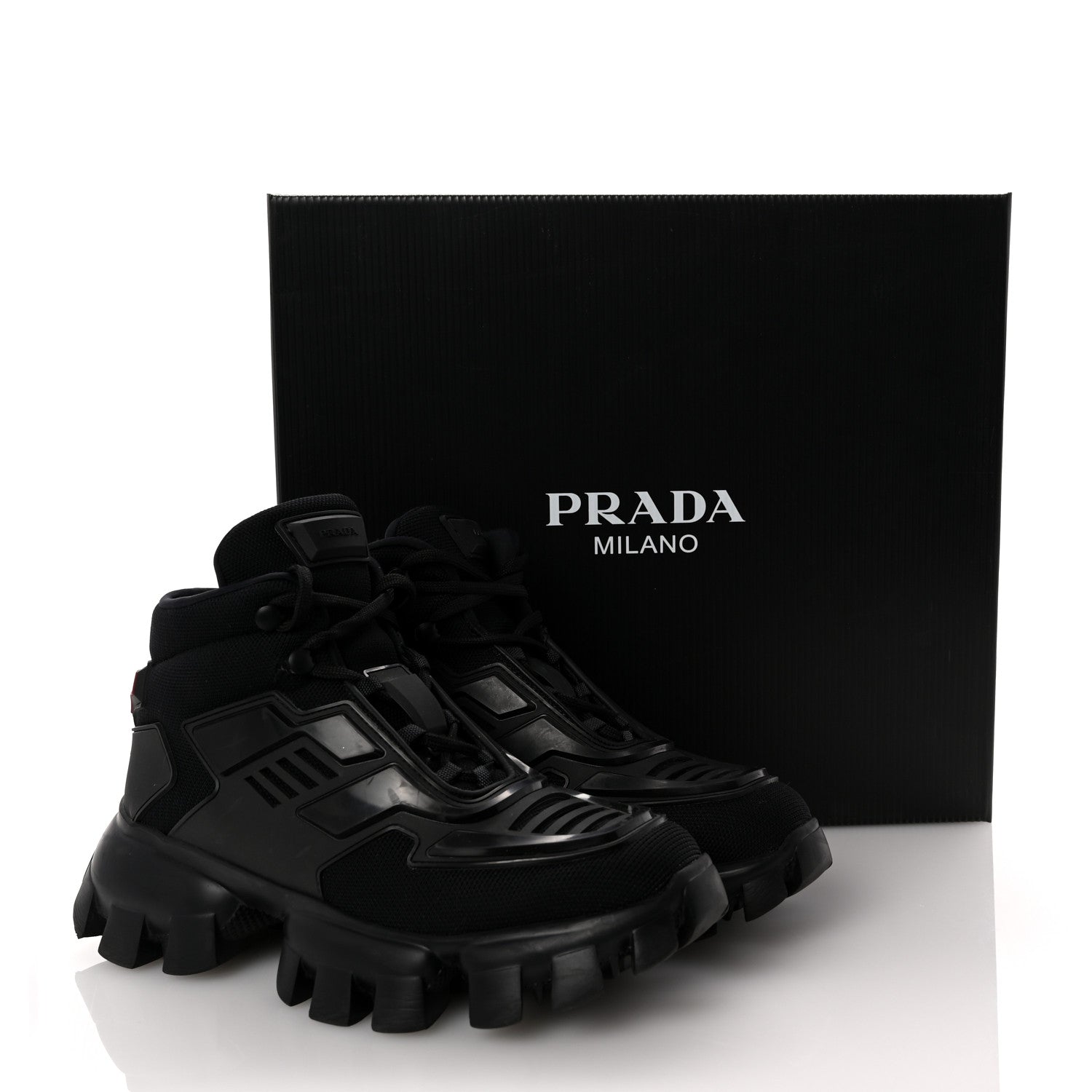 Prada Rubber Technical Knit Fabric Cloudbust Thunder High Top Sneakers 37.5 Black 11 of 11