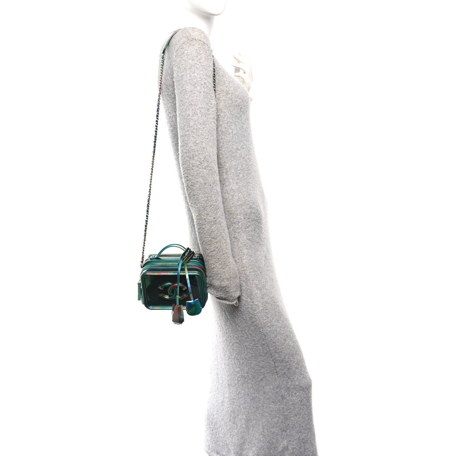 Chanel PVC Patent Calfskin Patent Lambskin Small CC Vanity Case Green 2 of 10