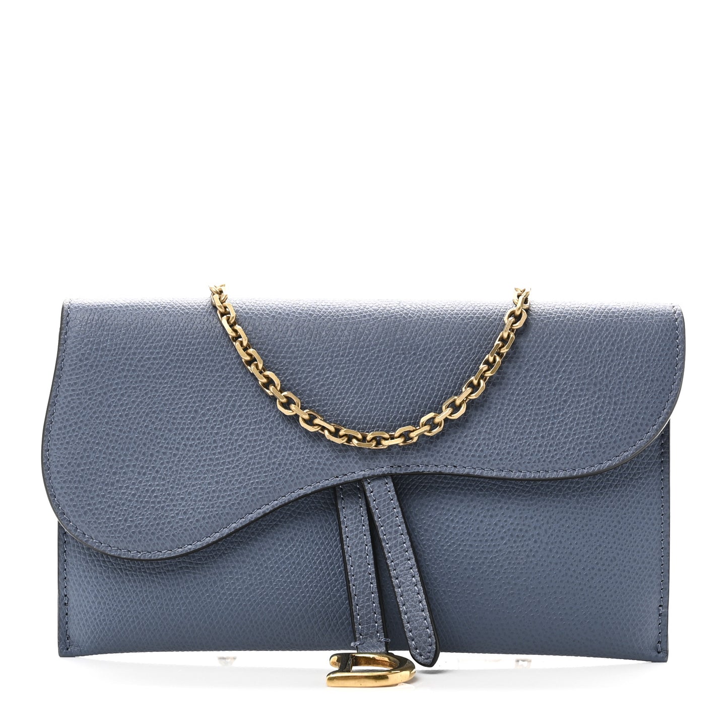 Grained Calfskin Saddle Chain Wallet Pouch Denim Blue