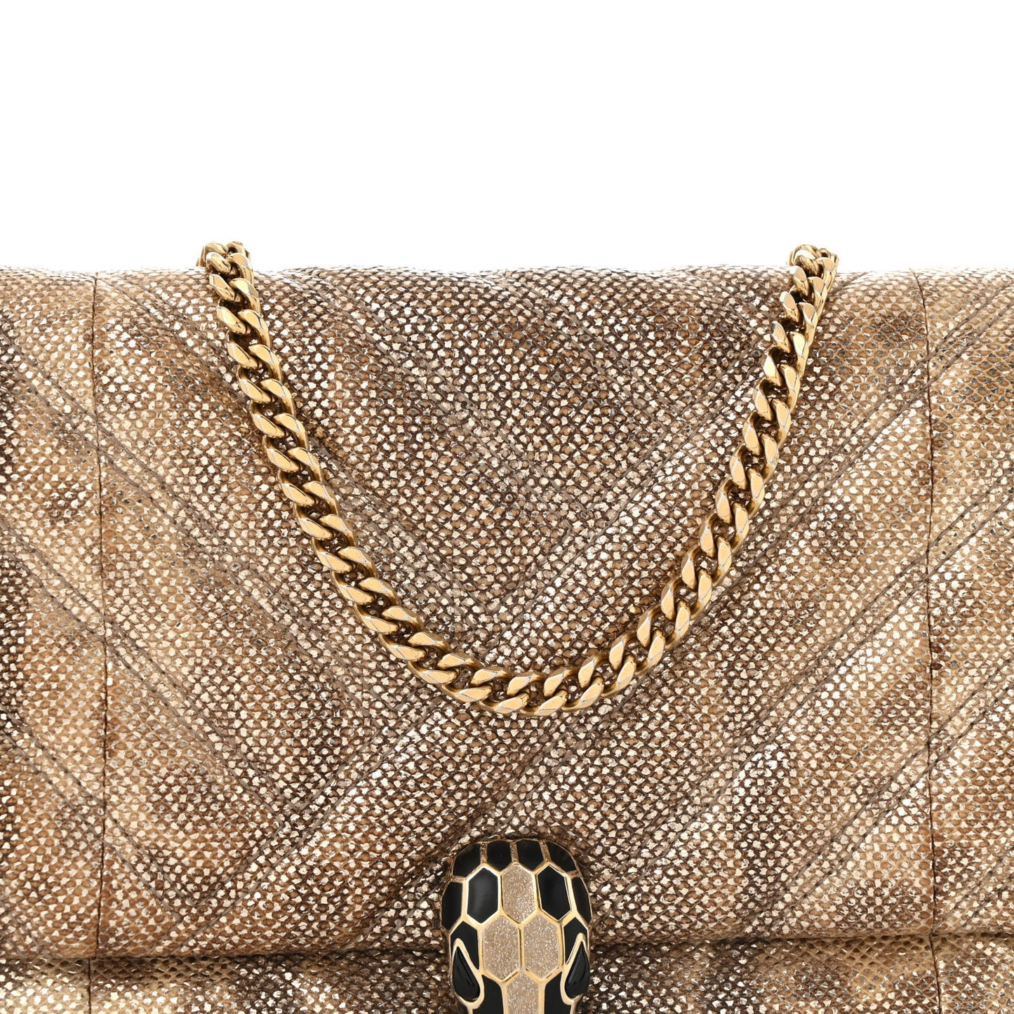 Metallic Karung Matelasse Mini Serpenti Cabochon Crossbody Gold