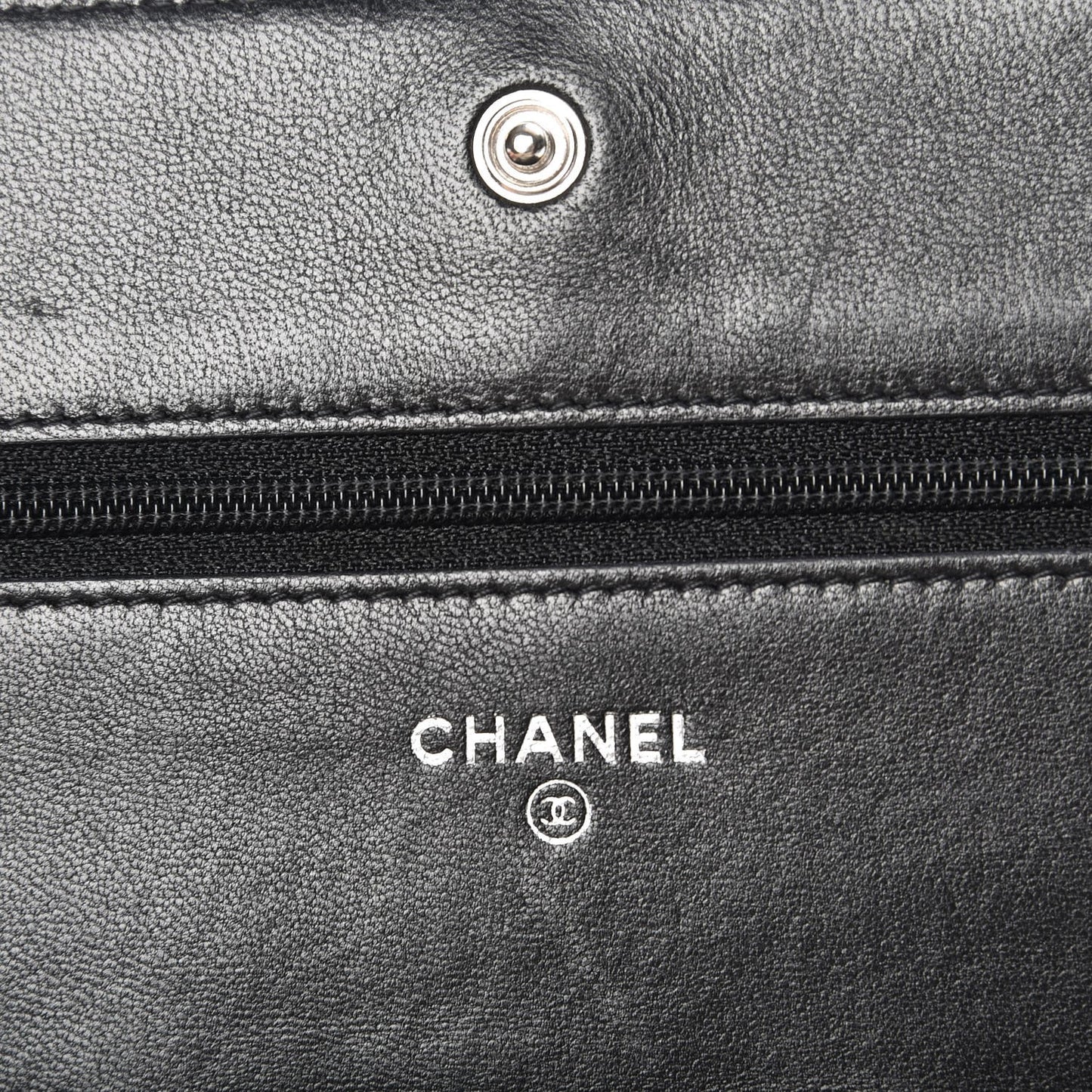 Lambskin Camellia Embossed Wallet On Chain WOC Black