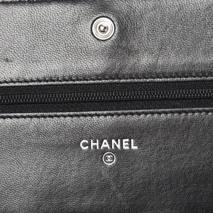 Chanel Lambskin Camellia Embossed Wallet On Chain WOC Black 6 of 8
