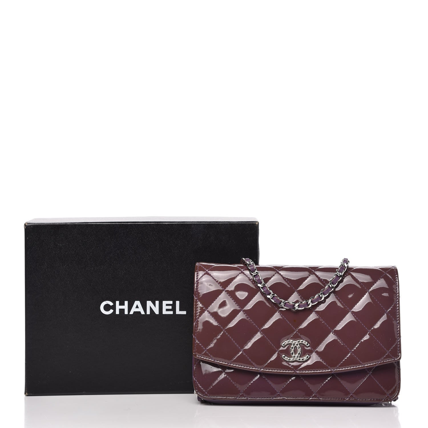 Chanel Patent Quilted Brilliant Wallet On Chain WOC Violet 12 of 12