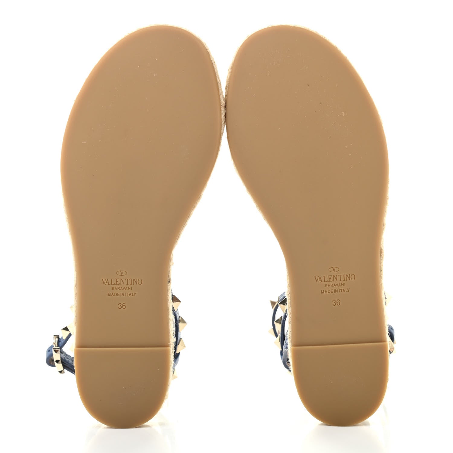 Valentino Garavani Grained Calfskin Rockstud Ankle Strap Espadrille Flat Sandals 36 Baltique 9 of 18