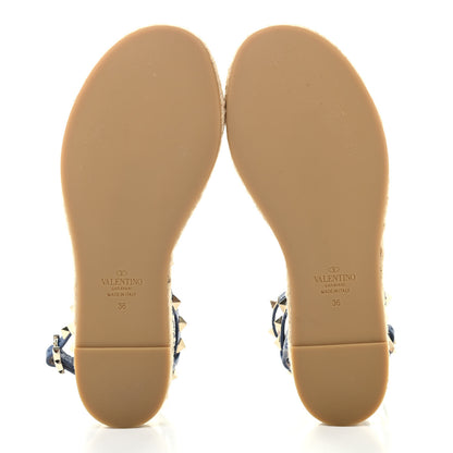 Valentino Garavani Grained Calfskin Rockstud Ankle Strap Espadrille Flat Sandals 36 Baltique 9 of 18