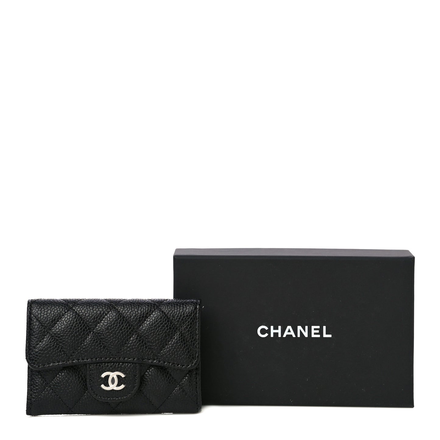 Caviar Quilted Flap Card Holder Wallet Black