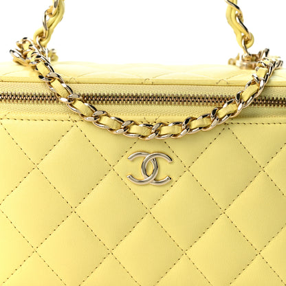 Chanel Lambskin Quilted Crystal Small Top Handle Vanity Case With Chain Light Yellow 8 of 10