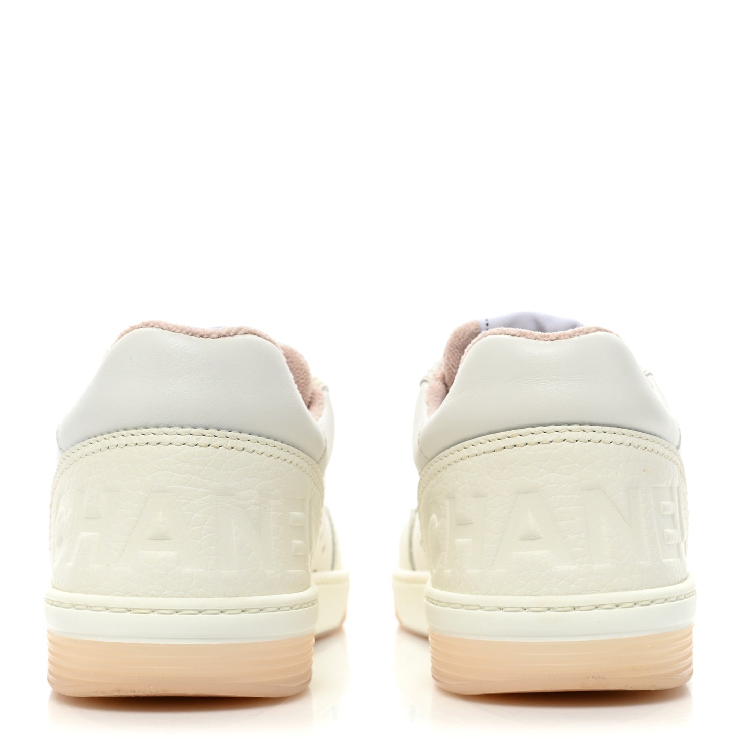 Grained Calfskin Fabric Womens Logo Sneakers 38 White Light Pink