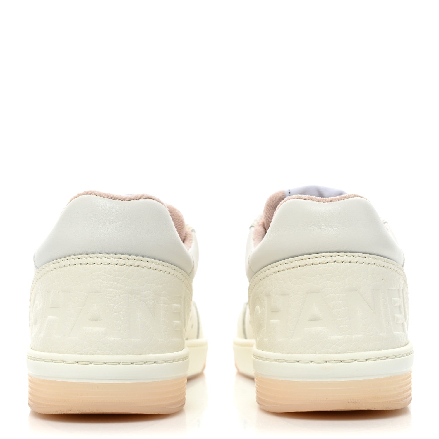 Chanel Grained Calfskin Fabric Womens Logo Sneakers 38 White Light Pink 4 of 10