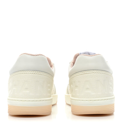 Chanel Grained Calfskin Fabric Womens Logo Sneakers 38 White Light Pink 4 of 10
