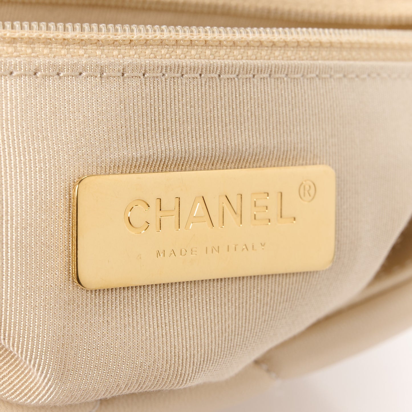 Goatskin Quilted Medium Chanel 19 Flap Light Beige