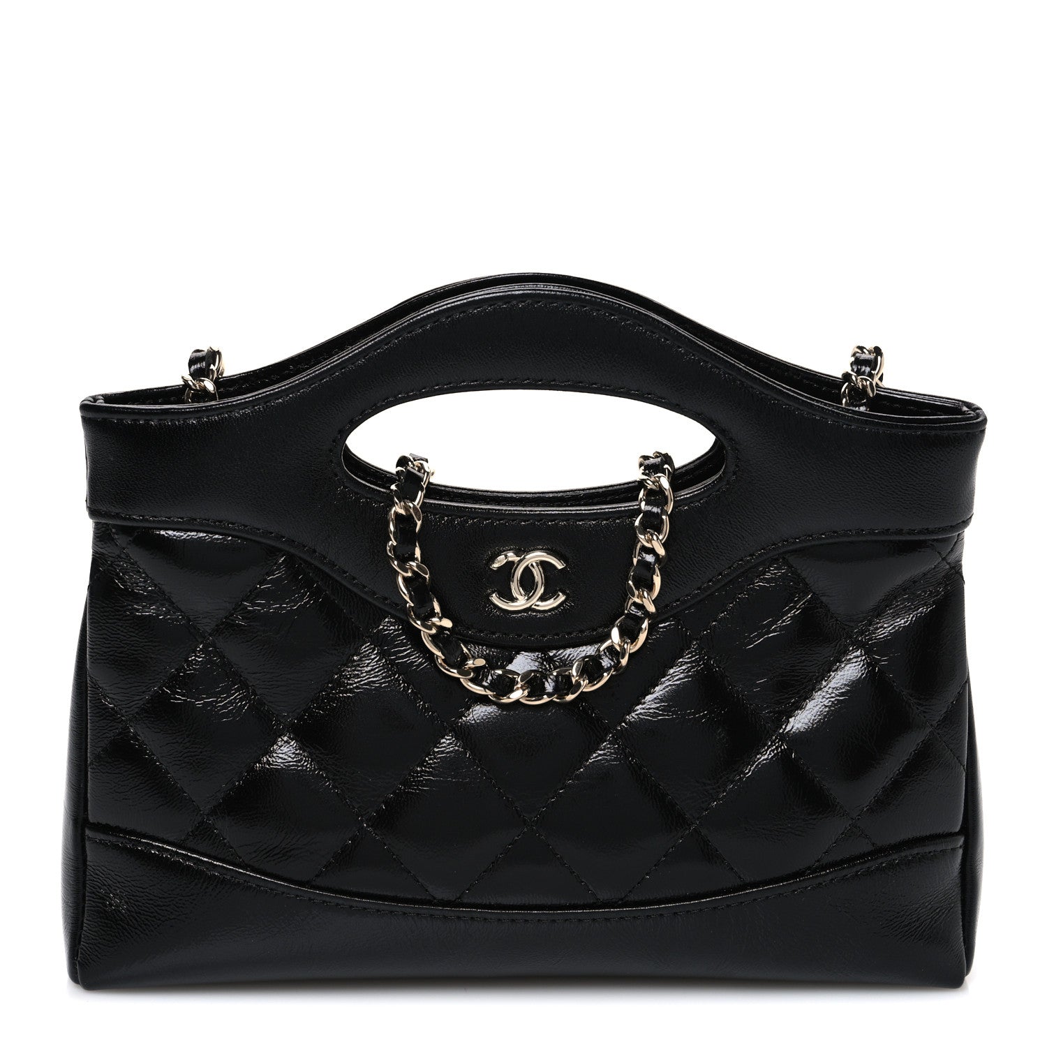 Chanel Shiny Crumpled Calfskin Quilted Nano 31 Shopping Bag Black 1 of 10