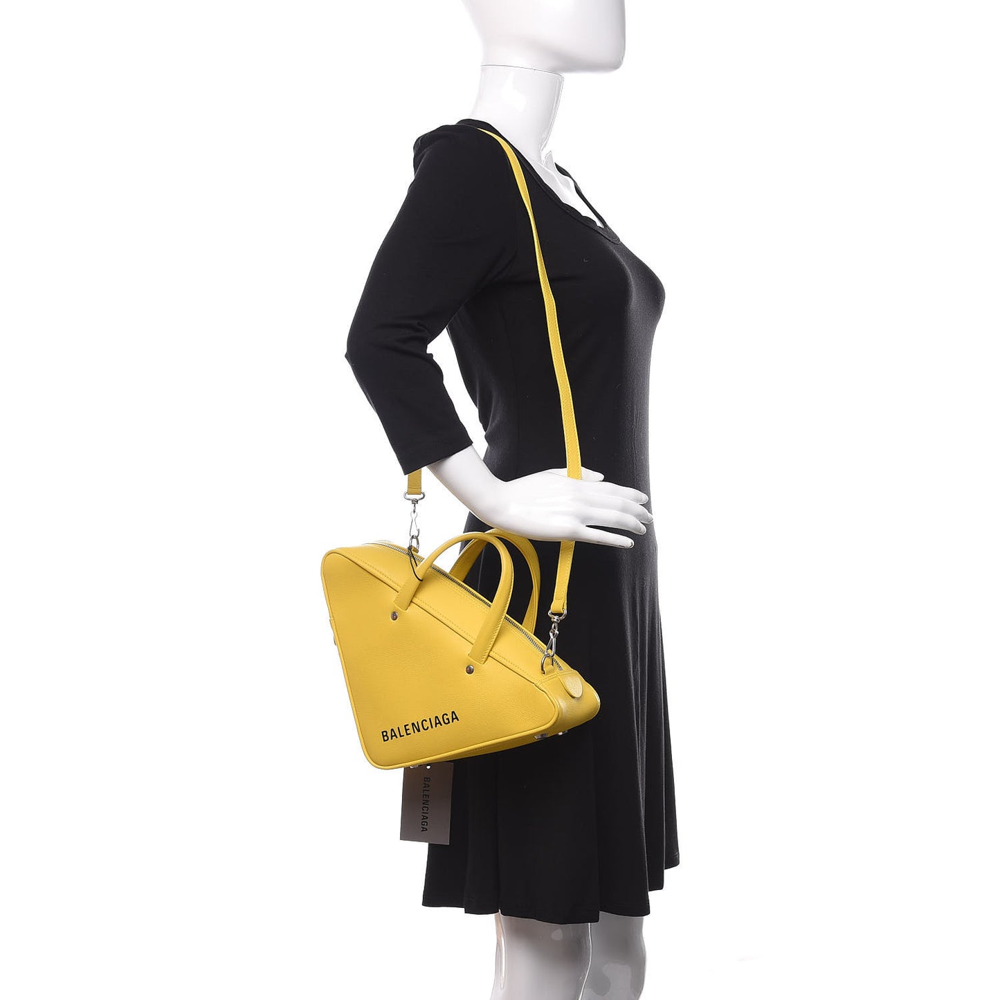 Shiny Day Calfskin Logo S Triangle Duffle Jaune Black