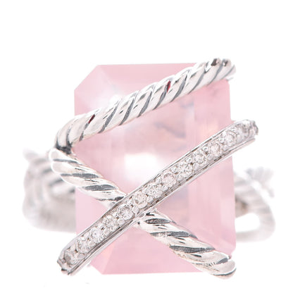 David Yurman Sterling Silver Diamond Rose Quartz 15mm Cable Wrap Ring 59.1 6 1 of 4