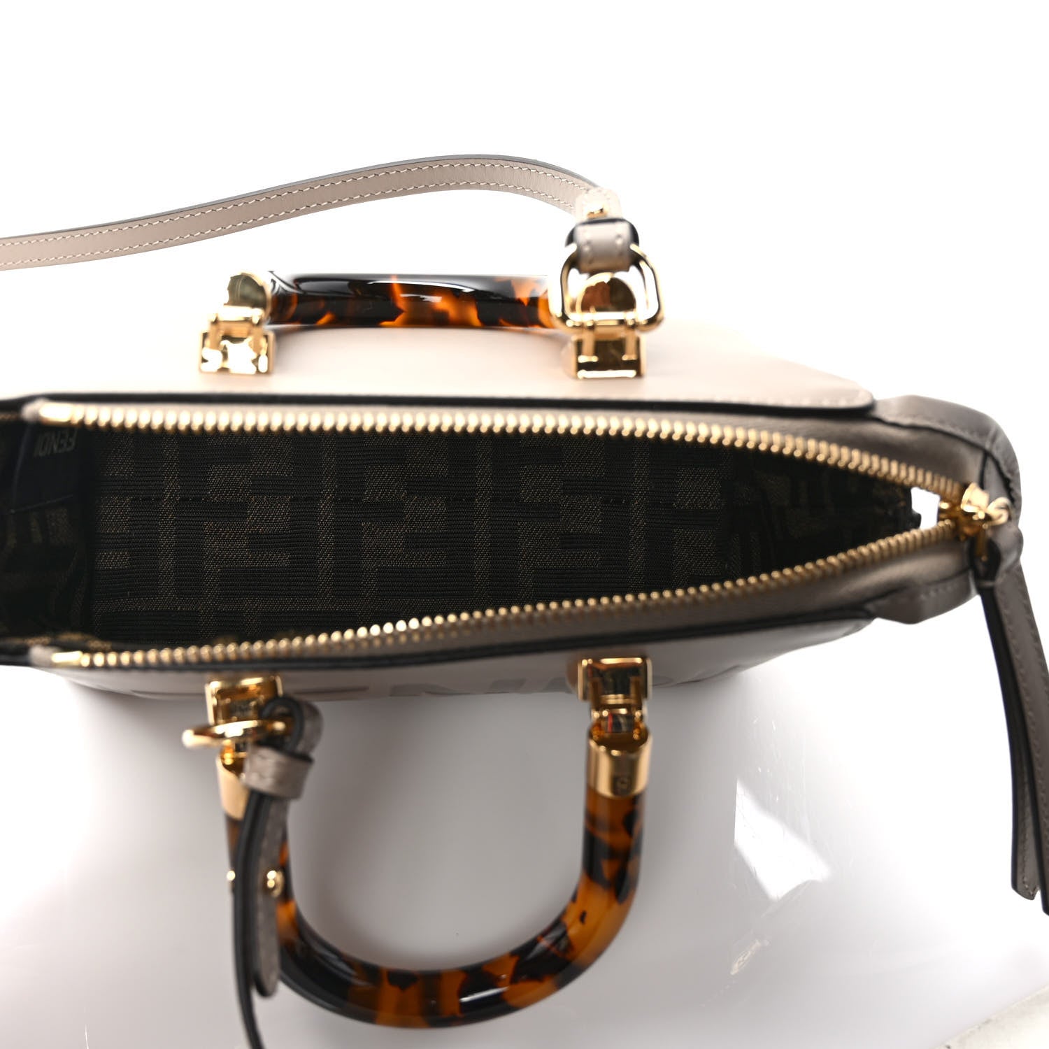 Fendi Vitello King Plexiglass Logo Embossed Mini By The Way Top Handle Boston Bag Tortora 5 of 9