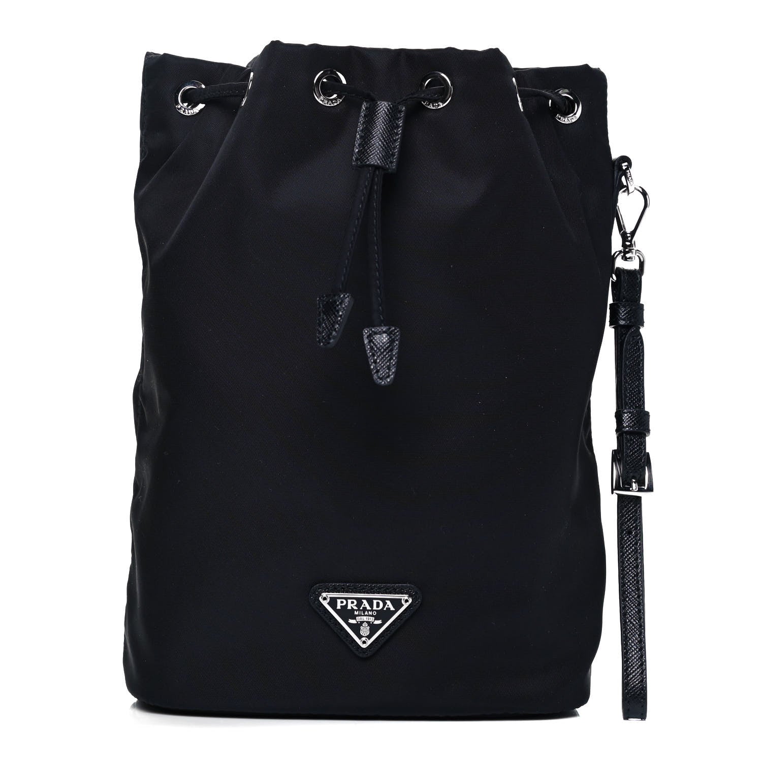 Prada Saffiano Tessuto Nylon Vela Bucket Wristlet Black 1 of 9
