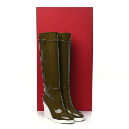 Valentino Garavani Patent Rockstud Knee High 15/100mm Wedge Boots 38 Lichen White 8 of 8