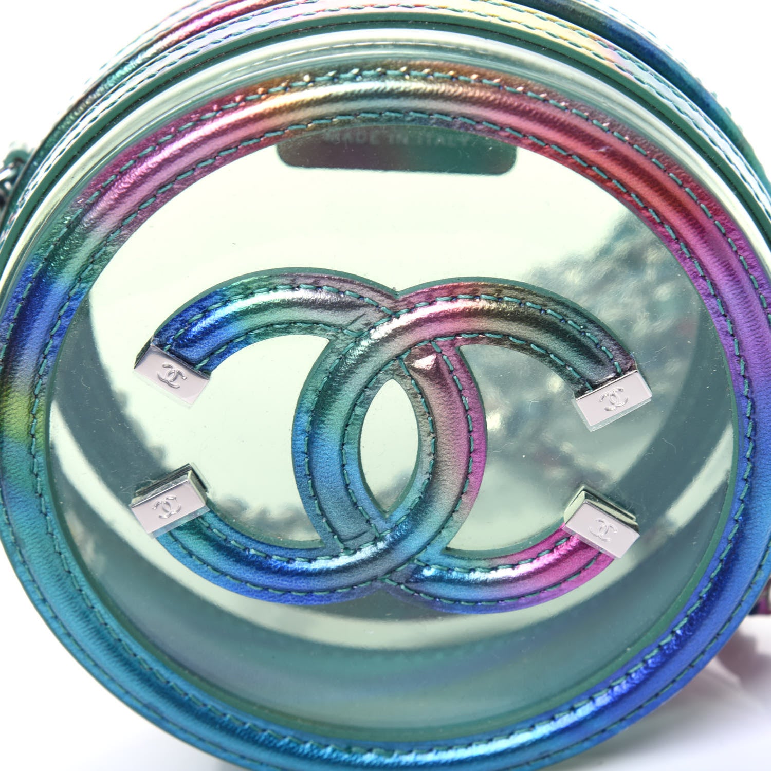 Chanel PVC Calfskin Lambskin Quilted Round Filigree Clutch With Chain Green 10 of 11