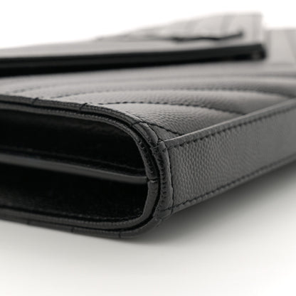 Saint Laurent Grain De Poudre Matelasse Chevron Monogram Monochrome Chain Wallet Black 10 of 13