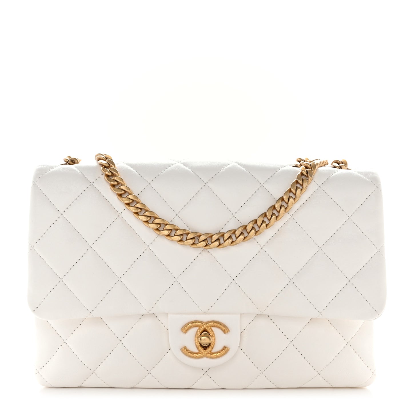 Lambskin Quilted Medium Pillow Crush Flap White