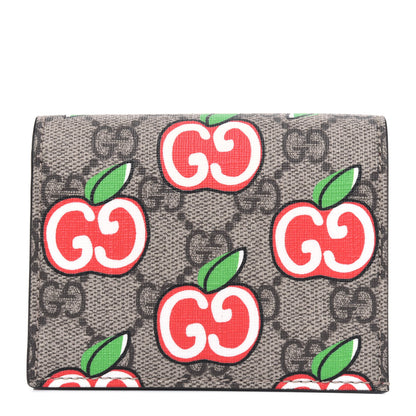 Gucci GG Supreme Monogram Apple Card Case Wallet Beige Multicolor Lobster Red 1 of 4