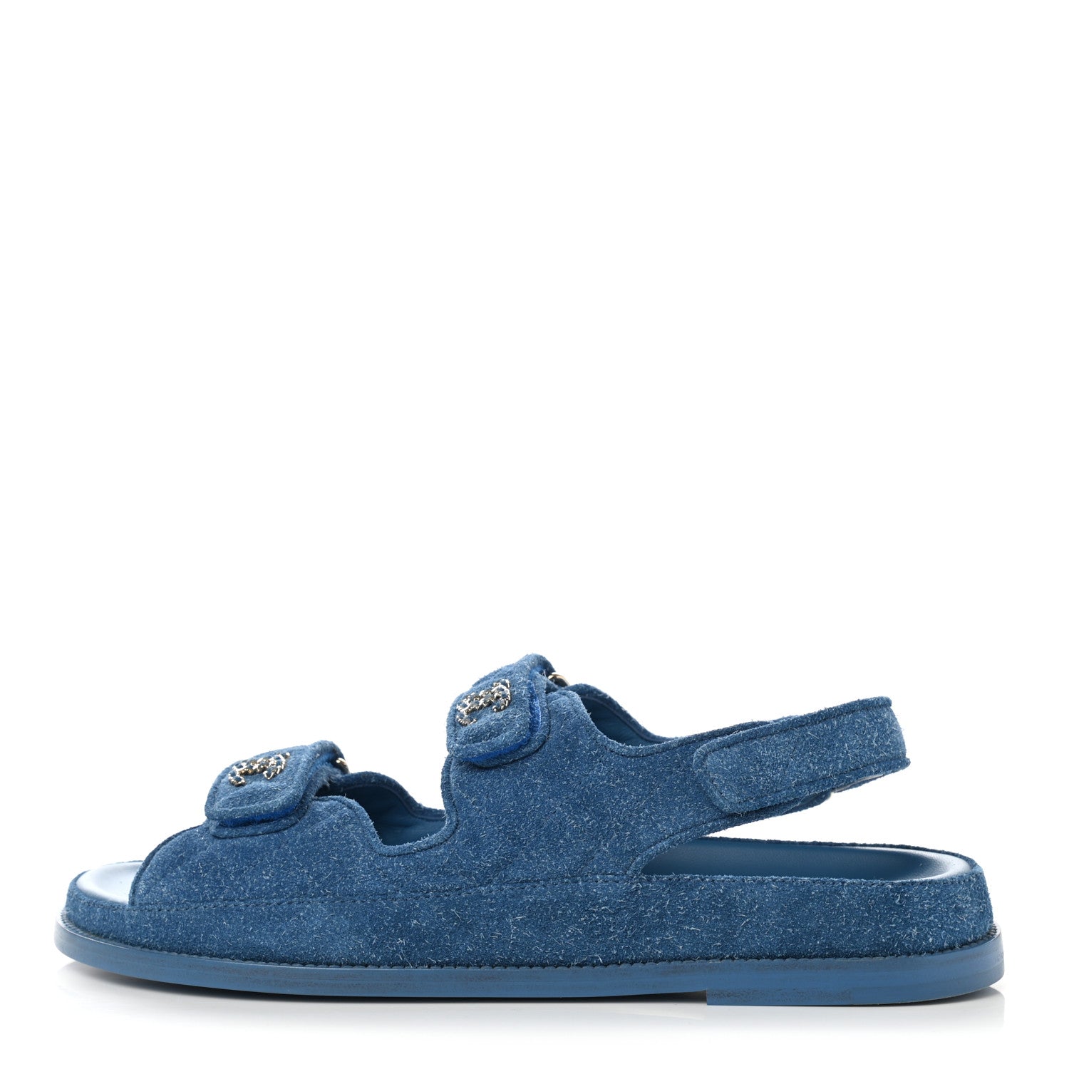 Chanel Suede Calfskin Velcro Dad Sandals 41.5 Blue 1 of 9