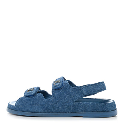 Chanel Suede Calfskin Velcro Dad Sandals 41.5 Blue 1 of 9