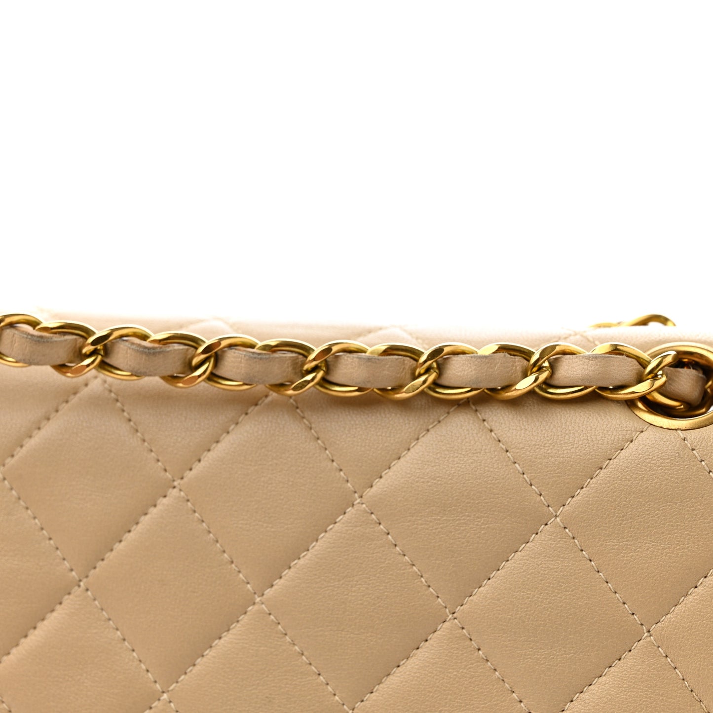 Lambskin Quilted Medium Double Flap Beige