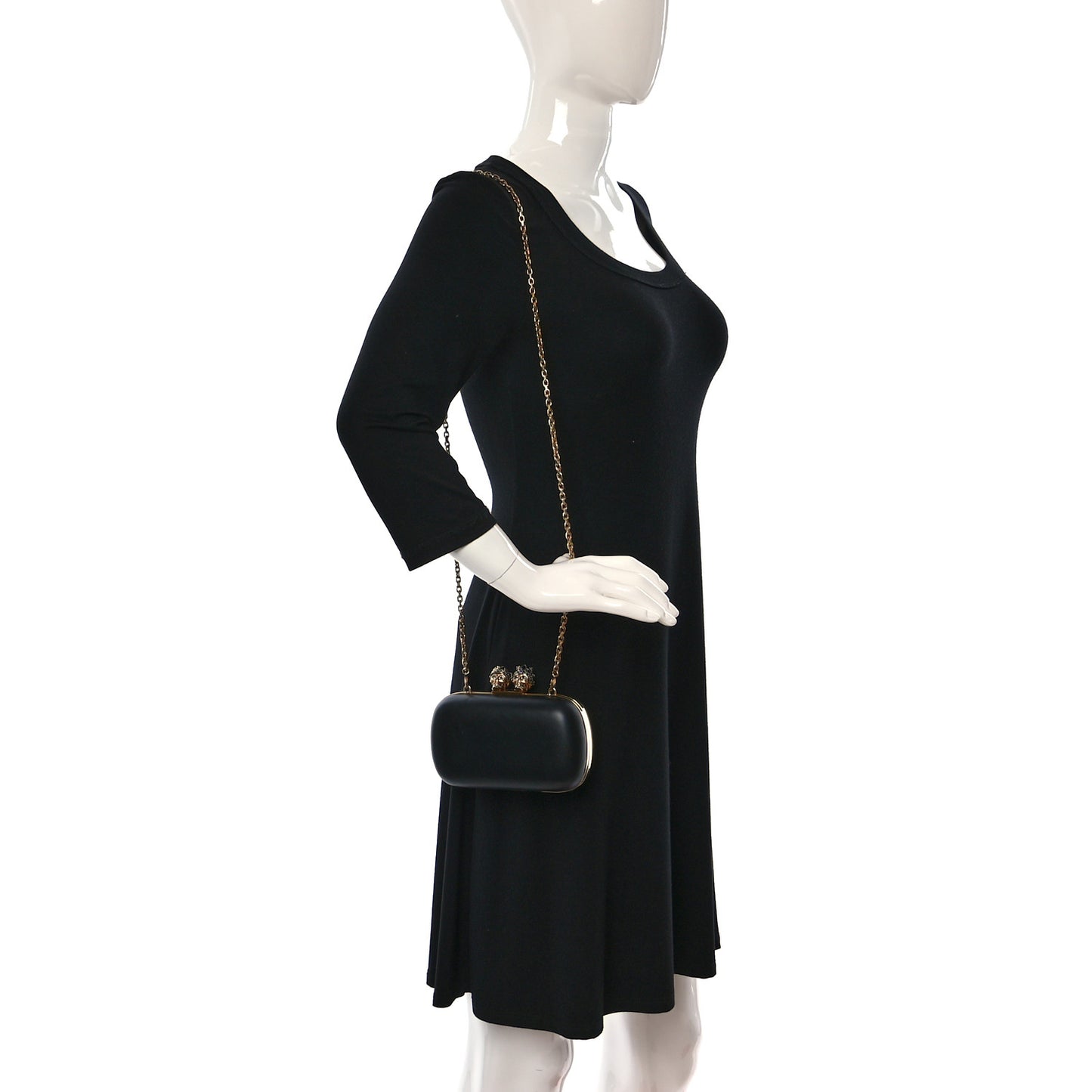 Nappa Queen and King Skull Box Chain Clutch Black
