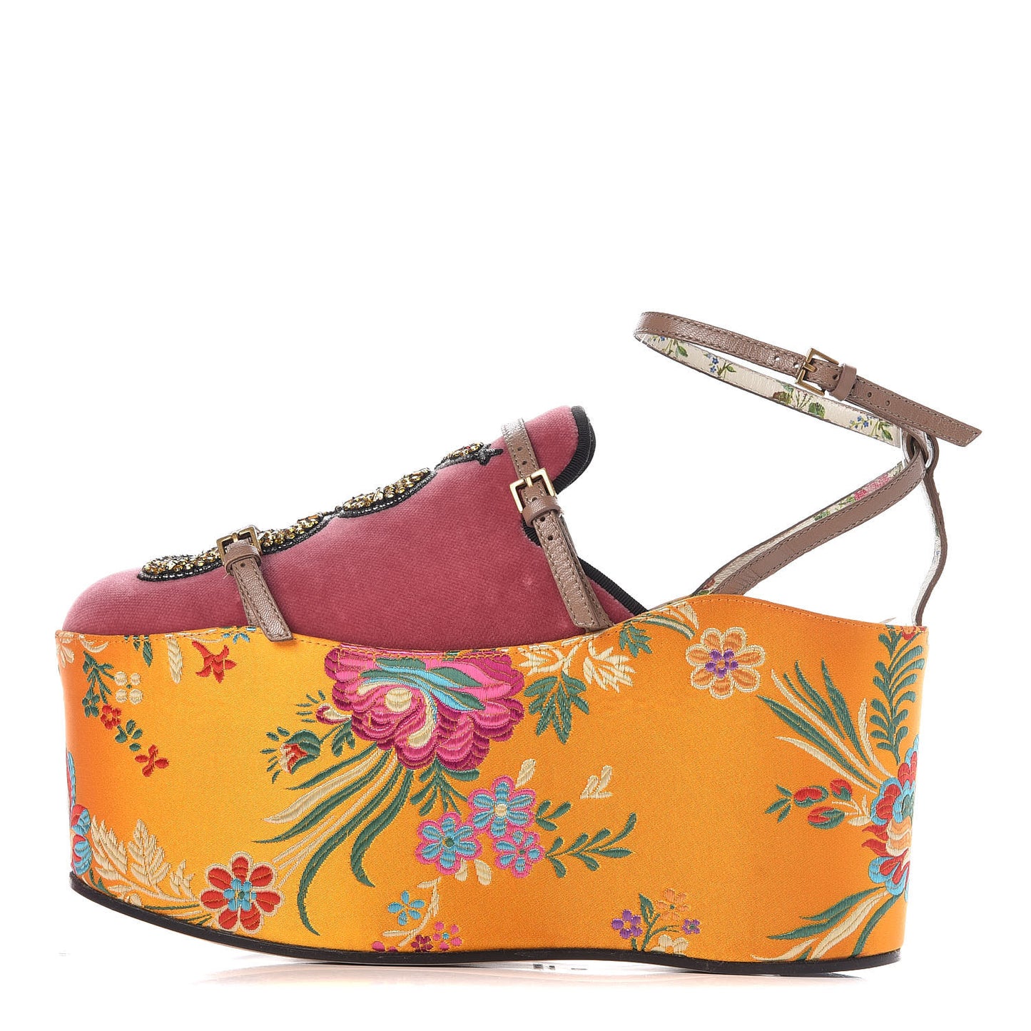 Velvet Silk Embellished Platform Detachable Slide 37 Tibet Red
