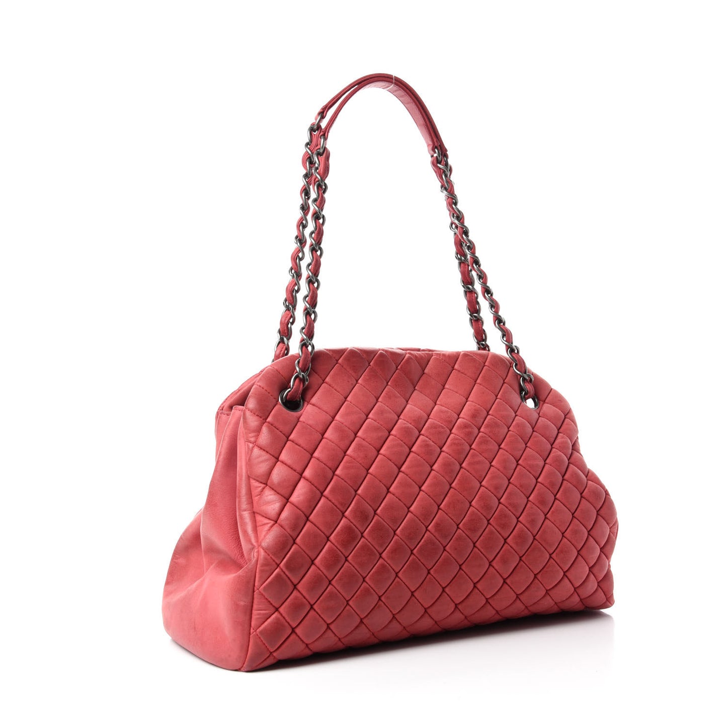 Iridescent Calfskin Quilted Large Just Mademoiselle Bowling Red