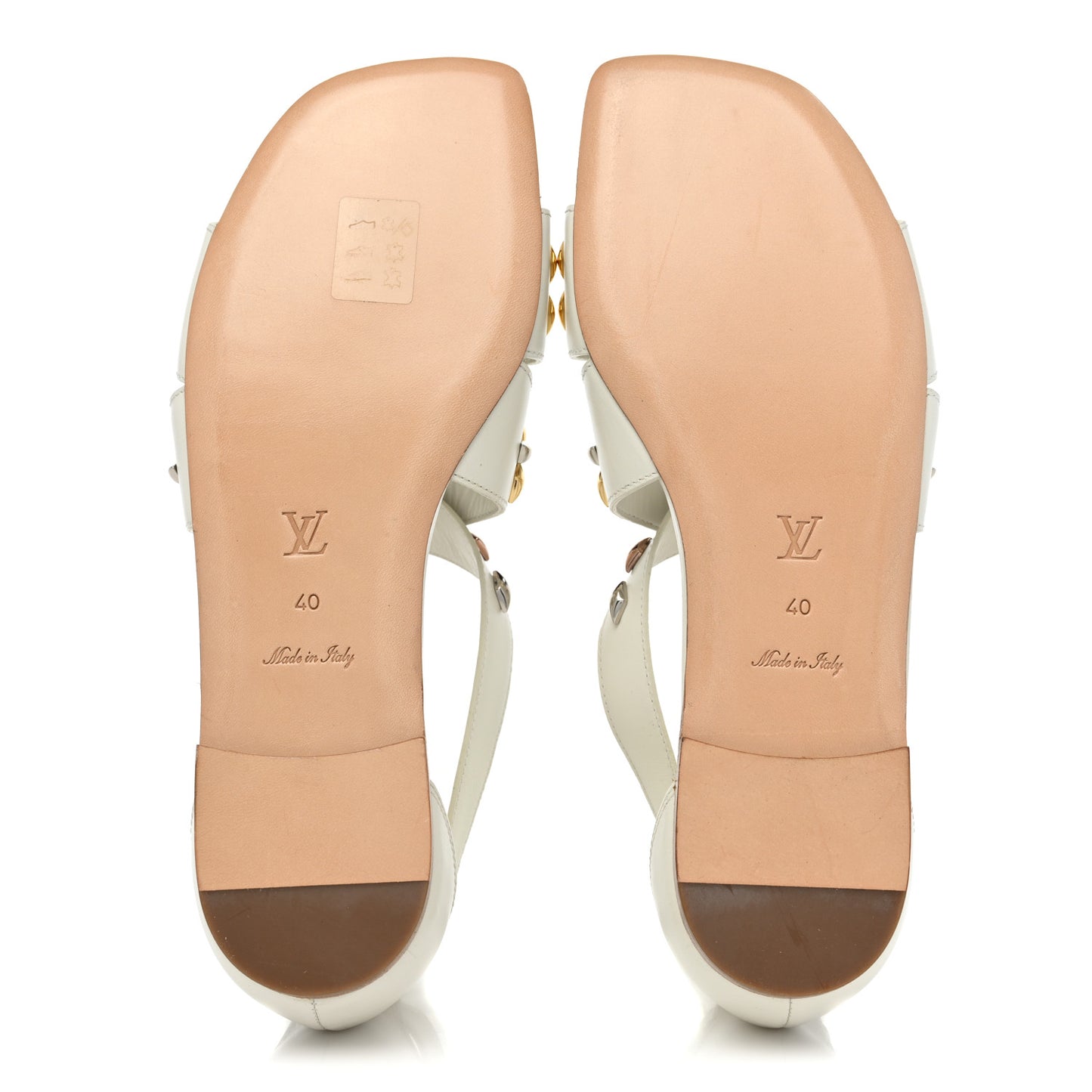 Calfskin Stud Flat Sandals 40 White