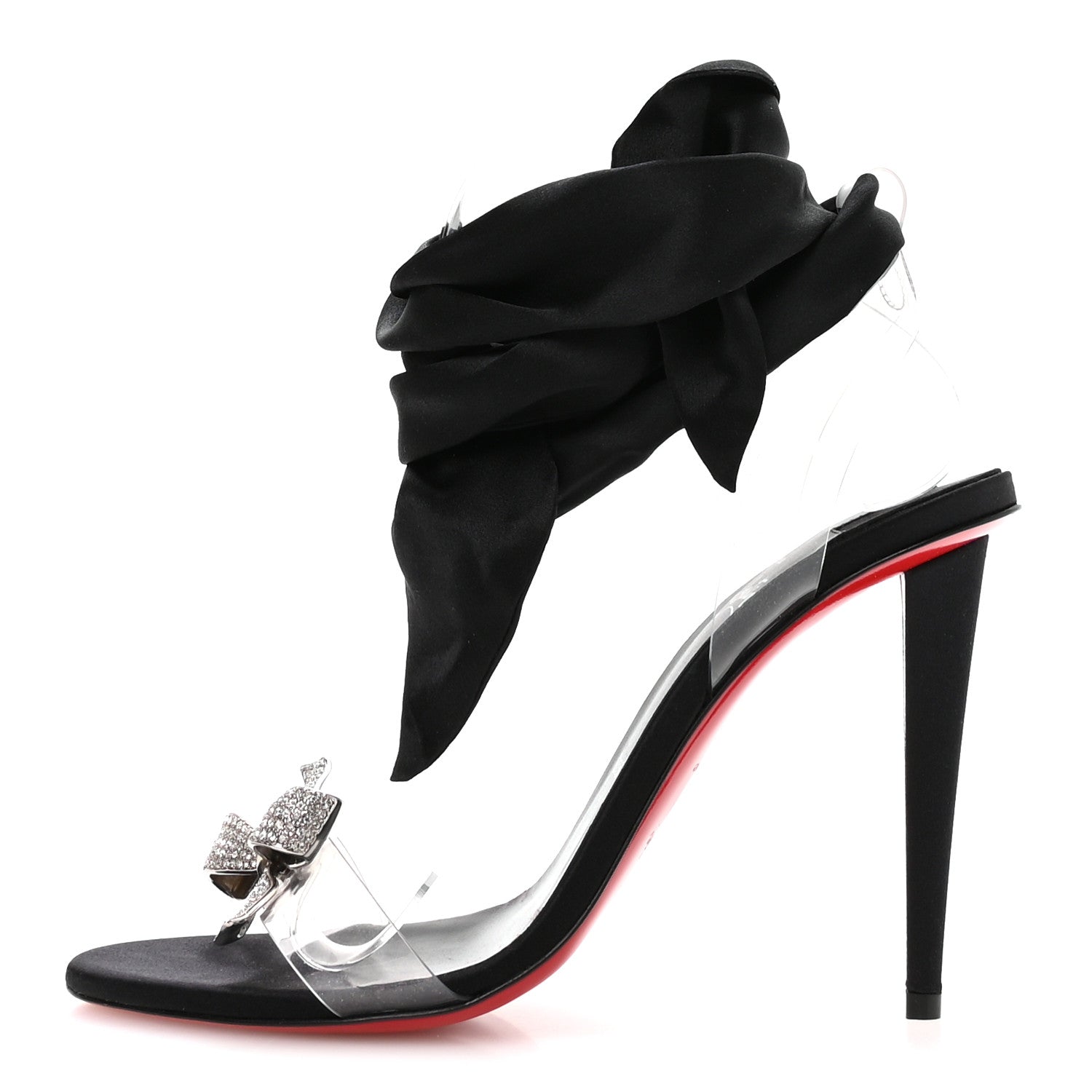Christian Louboutin Satin Crystal PVC Astrinodo 100 Sandals 39.5 Black 1 of 8