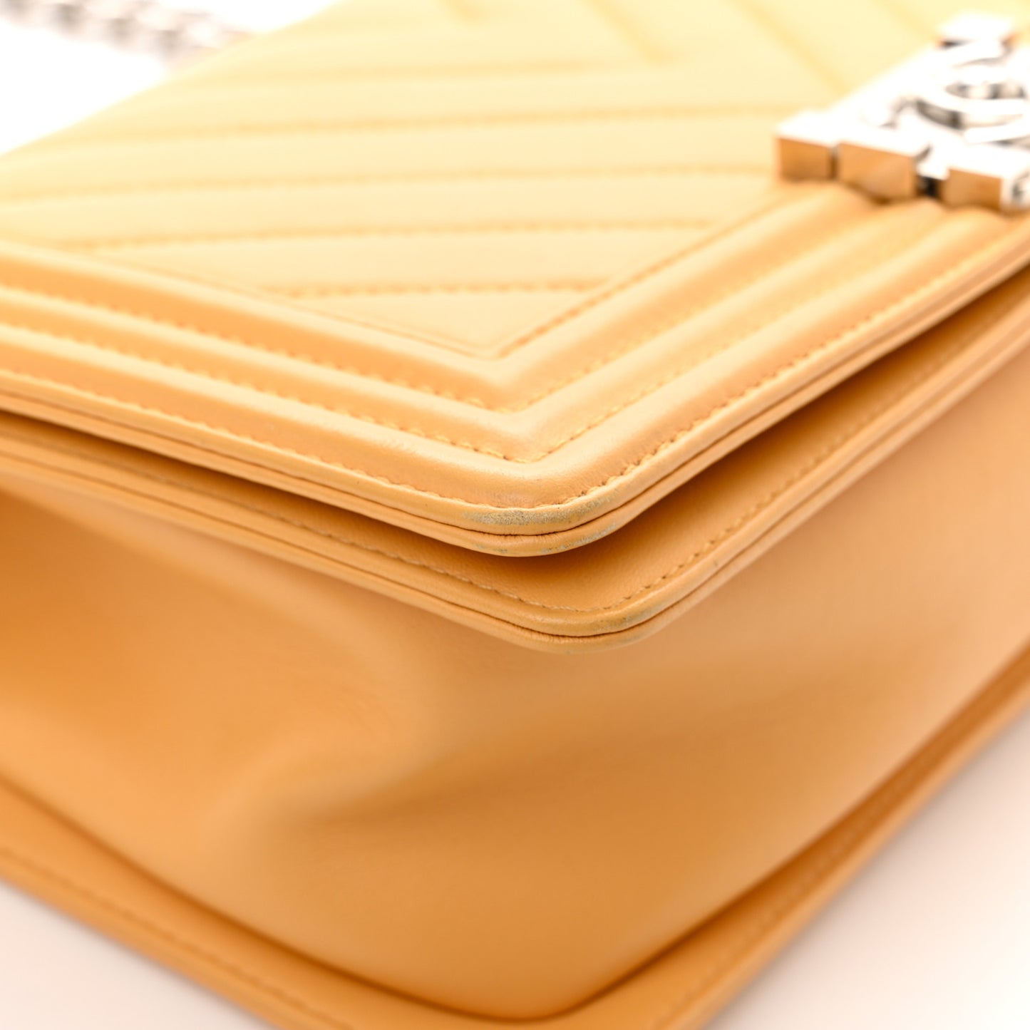 Calfskin Chevron Quilted Medium Boy Flap Yellow