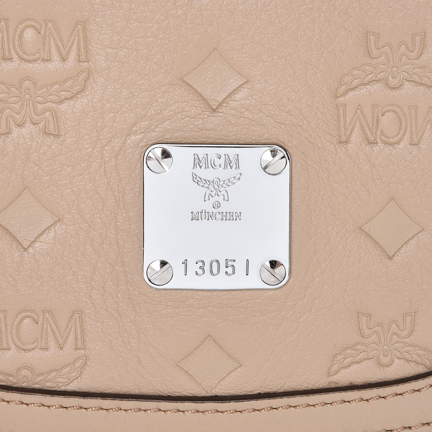 Calfskin Signature Monogram Small Crossbody Bag Beige