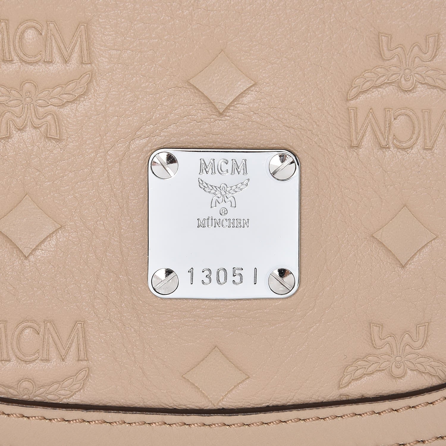 MCM Calfskin Signature Monogram Small Crossbody Bag Beige 7 of 14