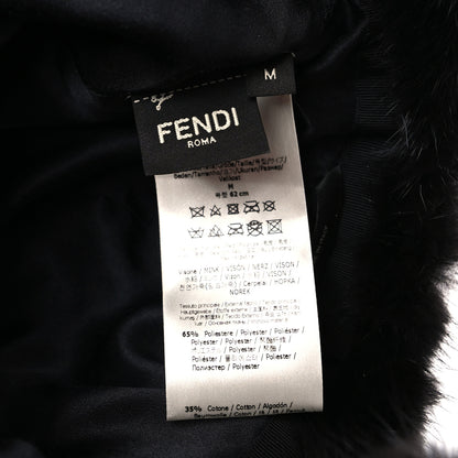 Fendi Mink Glazed Fabric FF Cap Hat M Black Tobacco 14 of 16