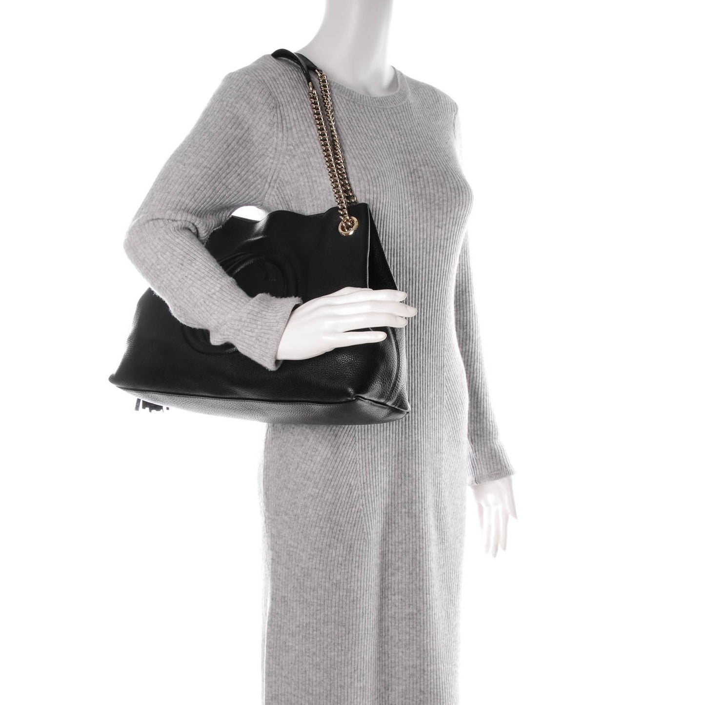 Pebbled Calfskin Medium Soho Chain Shoulder Bag Black