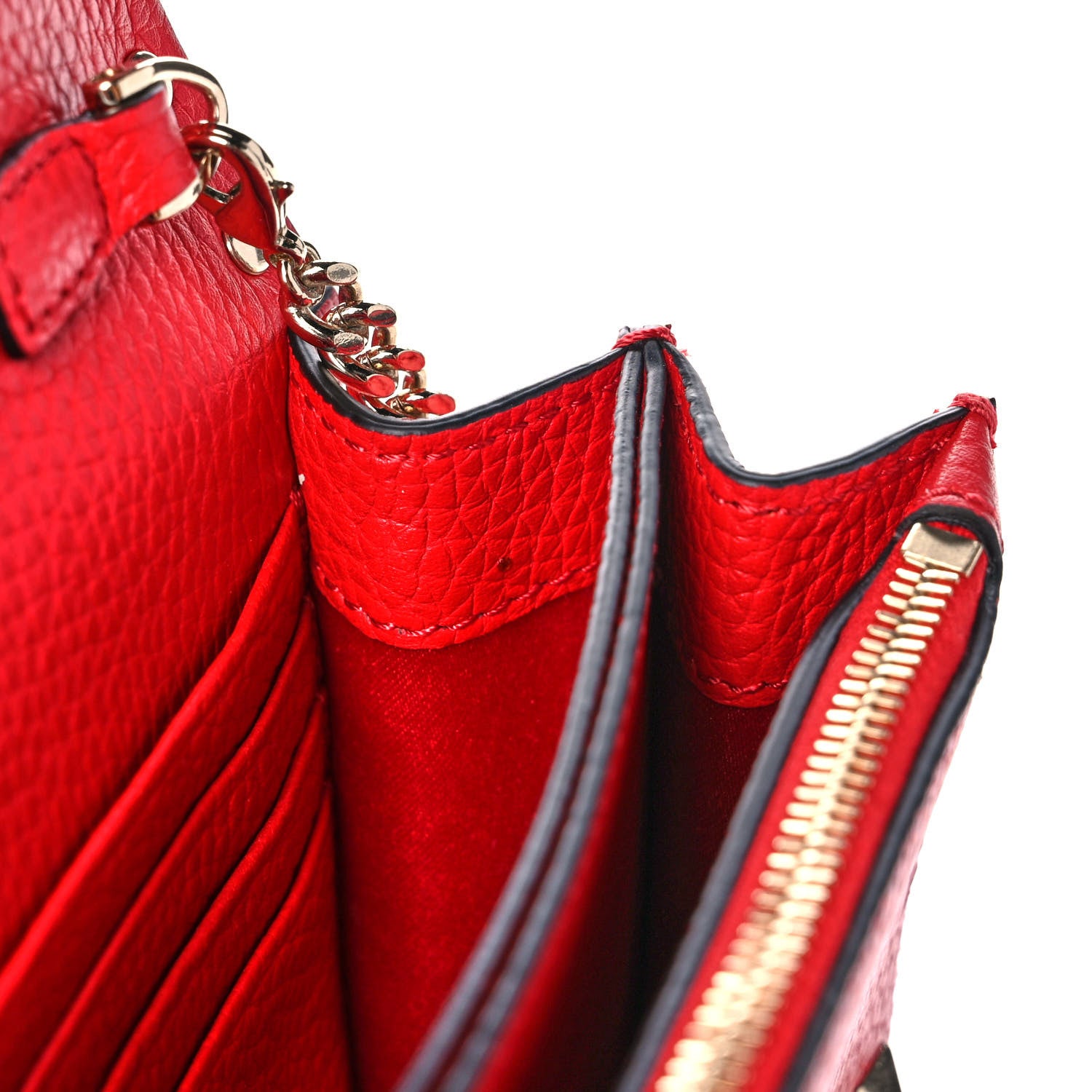 Valentino Garavani Pebbled Calfskin Rockstud Flap Wallet On Chain Rouge Pur 12 of 15