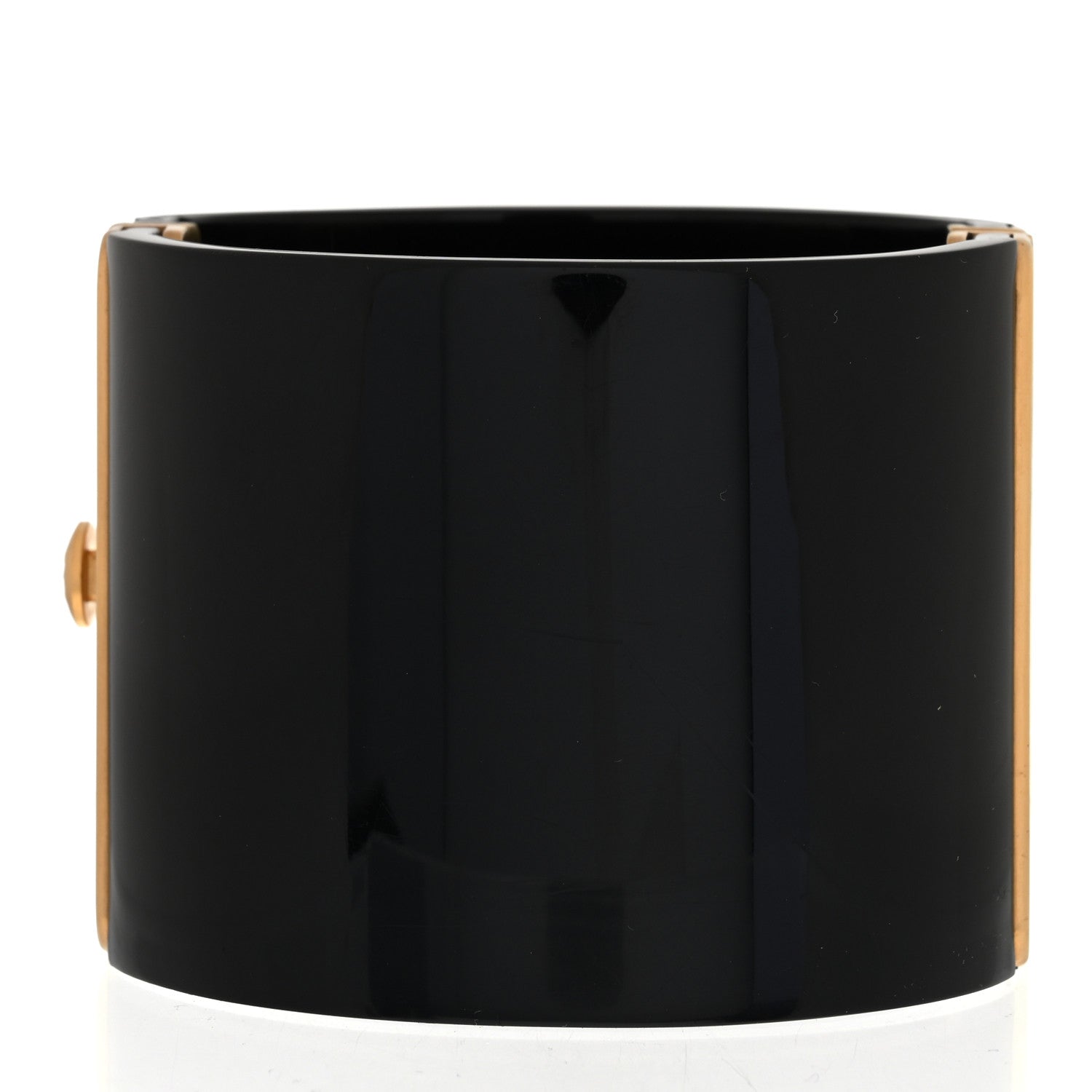 Chanel Resin CC Paris Button Cuff Bracelet Black Gold 3 of 5