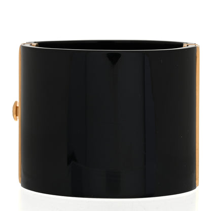 Chanel Resin CC Paris Button Cuff Bracelet Black Gold 3 of 5