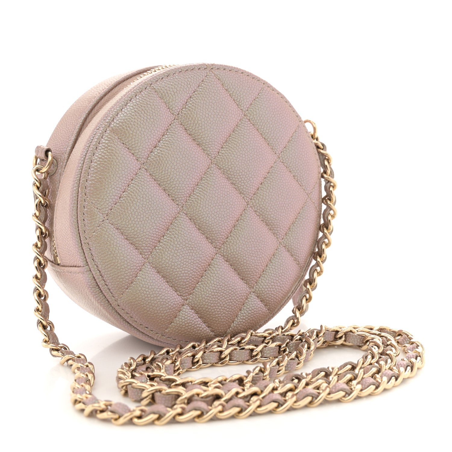 Chanel Iridescent Caviar Resin Quilted Round Clutch With Chain Beige 3 of 11