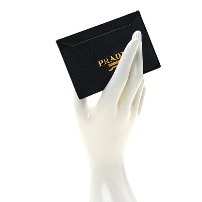 Prada Vitello Grain Metal Card Holder Black 2 of 7