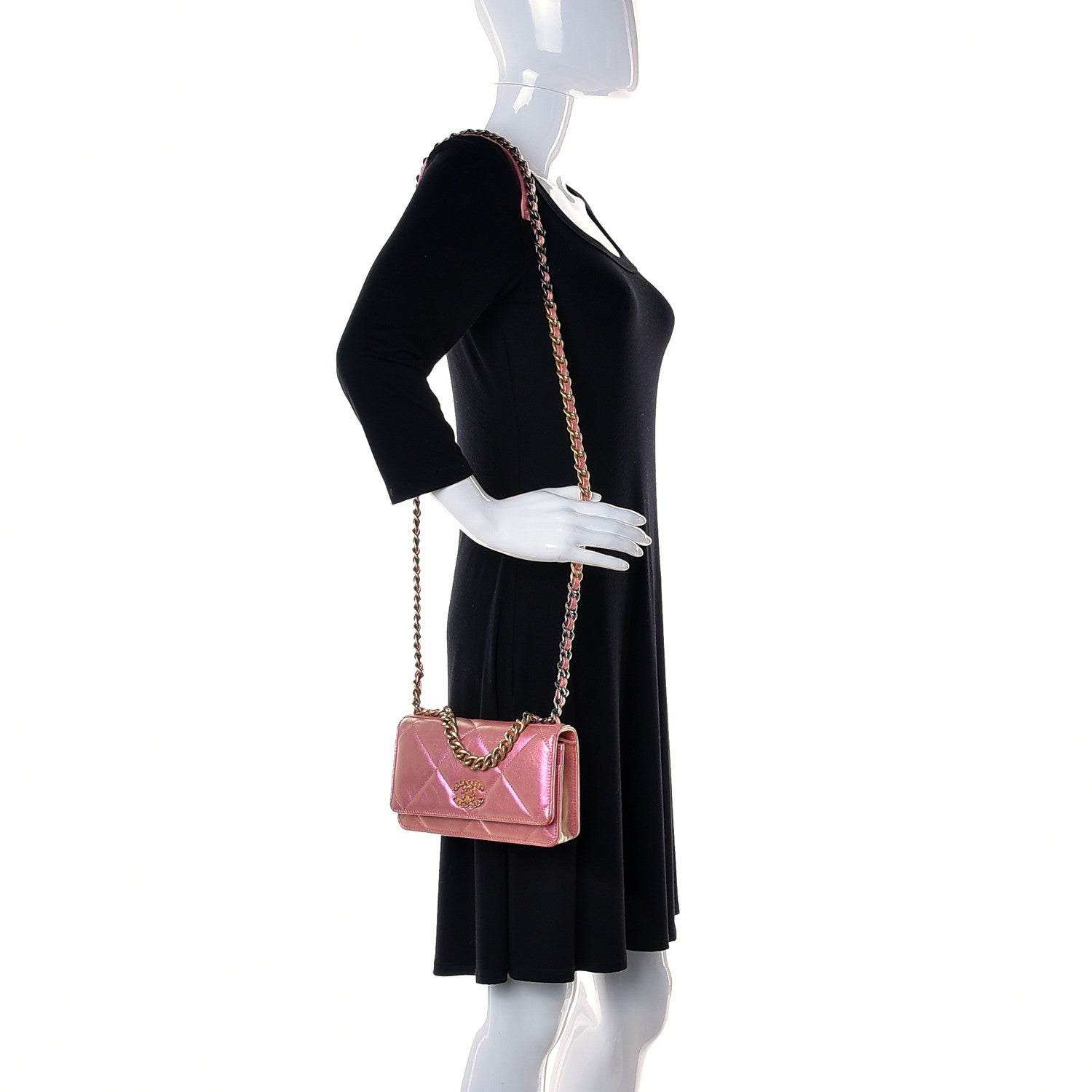 Chanel Iridescent Calfskin Quilted Chanel 19 Wallet On Chain WOC Pink 2 of 19