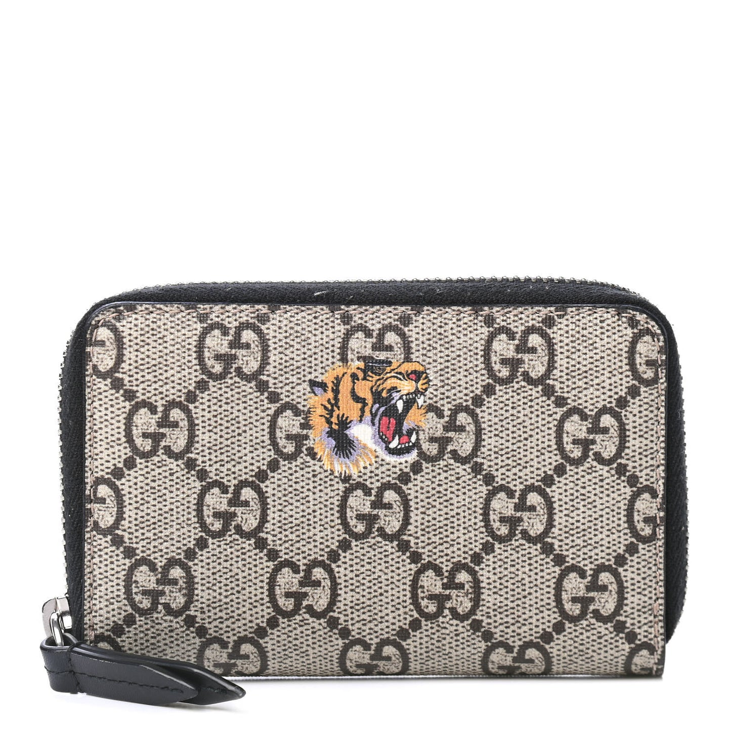 GG Supreme Monogram Tiger Print Zip Around Card Case Black